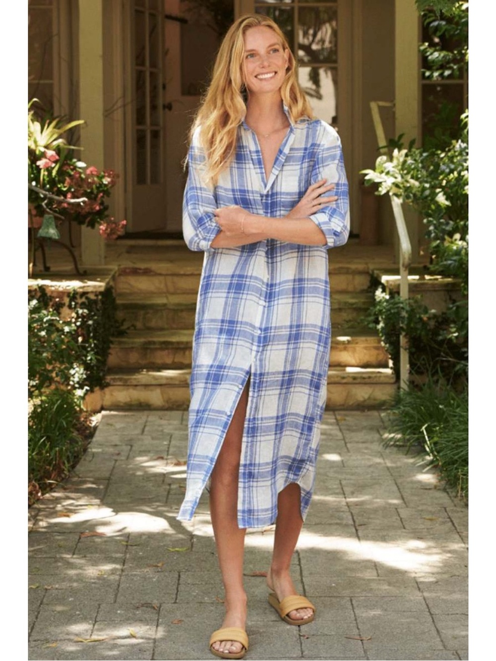 Frank & Eileen Rory Linen Maxi Shirt Dress Plaid - Picture 1 of 7